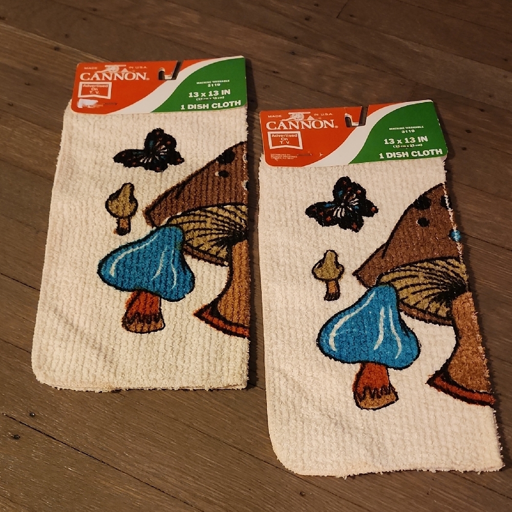Mushroom Dish Cloths Cannon Set 2 NEW Vintage